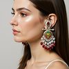 Festive Red & Green Floral Meenakari Earrings -by Tessara