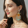 Silver-Plated Jhumka Earrings with Aqua Beads & Kundan Work -by Tessara