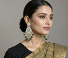 Silver-Plated Kundan Earrings with Bead Danglers -by Tessara