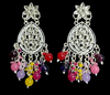 Silver-Plated Kundan Earrings with Multicolor Beads -by Tessara