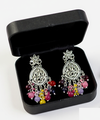 Silver-Plated Kundan Earrings with Multicolor Beads -by Tessara