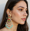 Handcrafted Floral Meenakari Earrings with Gemstone Accents -by Tessara