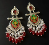 Festive Red & Green Floral Meenakari Earrings -by Tessara
