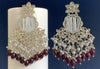 Elegant Kundan Chandelier Earrings with White & Wine Beads-by Tessara