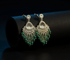 Silver-Plated Kundan Chandelier Earrings with Green Beaded Drops -by Tessara