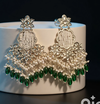 Kundan Earrings with Elegant Green Bead Drops -by Tessara