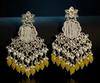 Handcrafted Kundan & Pearl Earrings with Mustard Yellow Beads-by Tessara