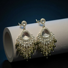 Silver-Plated Kundan Chandelier Earrings with Black Beaded Drops -by Tessara