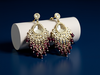 Silver-Plated Kundan Chandelier Earrings with Dark Maroon Beaded Drops -by Tessara