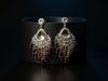 Silver-Plated Kundan Chandelier Earrings with Dark Maroon Beaded Drops -by Tessara
