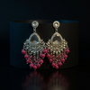Silver-Plated Kundan Chandelier Earrings with Ruby Pink Beaded Drops -by Tessara