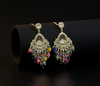 Silver-Plated Kundan Chandelier Earrings with Multicolor Beaded Drops -by Tessara