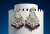 Elegant Kundan Chandelier Earrings with White & Wine Beads-by Tessara