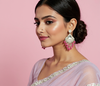 Silver-Plated Kundan Chandelier Earrings with Ruby Pink Beaded Drops -by Tessara