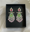 Elegant Festive Earrings with Pink, Green & Pearl Detailing-by Tessara