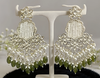 Antique Silver Kundan Earrings with Dark Green Bead Drops -by Tessara