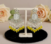 Handcrafted Kundan & Pearl Earrings with Mustard Yellow Beads-by Tessara