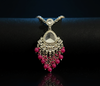 Silver-Plated Kundan Chandelier Earrings with Ruby Pink Beaded Drops -by Tessara