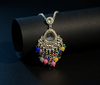 Silver-Plated Kundan Chandelier Earrings with Multicolor Beaded Drops -by Tessara