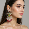 Festive Red & Green Floral Meenakari Earrings -by Tessara