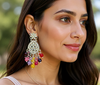 Silver-Plated Kundan Earrings with Multicolor Beads -by Tessara
