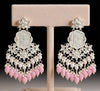 Elegant Kundan Chandelier Earrings with White & Pink Beads-by Tessara