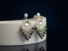 Silver-Plated Kundan Chandelier Earrings with Black Beaded Drops -by Tessara