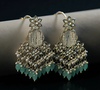 Traditional Kundan Earrings with White Pearls & Sky Blue Bead Drops-by Tessara