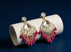 Silver-Plated Kundan Chandelier Earrings with Ruby Pink Beaded Drops -by Tessara