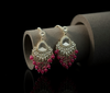Silver-Plated Kundan Chandelier Earrings with Ruby Pink Beaded Drops -by Tessara