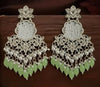 Exquisite Kundan Chandelier Earrings with White & Green Beads -by Tessara