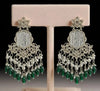 Kundan Earrings with Elegant Green Bead Drops -by Tessara