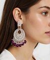 Traditional Polki & Pearl Earrings with Maroon Bead Drops -by Tessara