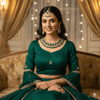 Tessara Gold-Plated Green & White Kundan Beaded Jewellery Set