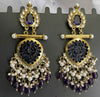 Handcrafted Black & Gold Statement Earrings with Carved Floral Design -by Tessara