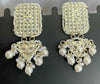 Silver-Plated Kundan & Pearl Dangle Earrings with Grid Design -by Tessara