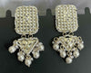 Silver-Plated Kundan & Pearl Dangle Earrings with Grid Design -by Tessara