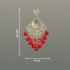 Silver-Plated Kundan Chandelier Earrings with Red Beaded Drops -by Tessara
