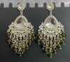 Silver-Plated Kundan Chandelier Earrings with Black Beaded Drops -by Tessara