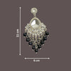 Silver-Plated Kundan Chandelier Earrings with Black Beaded Drops -by Tessara