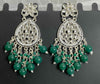 Ethnic Drop Earrings with Kundan & Green Beads -by Tessara