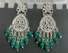 Ethnic Drop Earrings with Kundan & Green Beads -by Tessara
