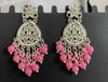 Pink Beaded Kundan Earrings with Silver Finish-by Tessara