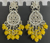 Sunshine Yellow Kundan Dangle Earrings with Silver Finish -by Tessara