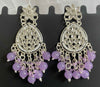 Elegant Kundan Chandelier Earrings with Beaded Danglers – Purple -by Tessara