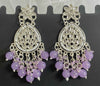 Elegant Kundan Chandelier Earrings with Beaded Danglers – Purple -by Tessara