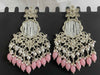 Elegant Kundan Chandelier Earrings with White & Pink Beads-by Tessara