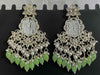 Exquisite Kundan Chandelier Earrings with White & Green Beads -by Tessara