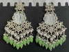 Exquisite Kundan Chandelier Earrings with White & Green Beads -by Tessara