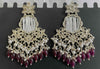 Elegant Kundan Chandelier Earrings with White & Wine Beads-by Tessara